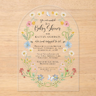 Wilde bloemen Waterverf baby Girl Shower Acryl Uitnodigingen