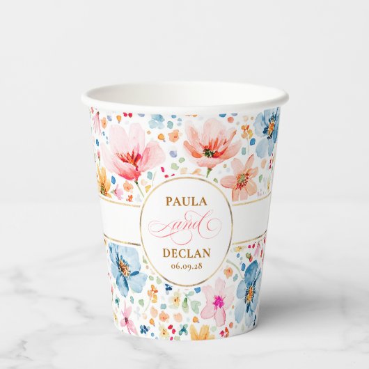 Wilde Bloemen Waterverf Bloemige Elegante Boho Bru Papieren Bekers (Achterkant)