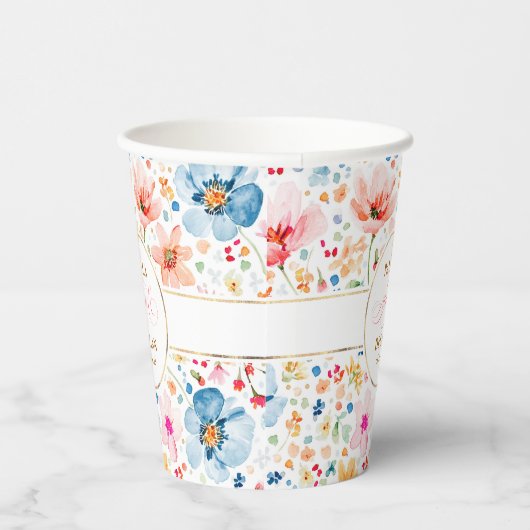 Wilde Bloemen Waterverf Bloemige Elegante Boho Bru Papieren Bekers (Rechts)