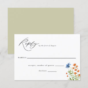Wilde bloemen Waterverf Boho Flowers Weddenschap RSVP Kaartje