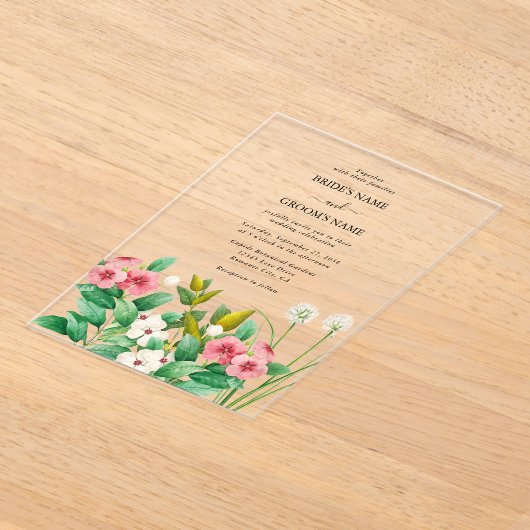 Wilde bloemen Waterverf bruiloft Periwinkle Acryl Uitnodigingen (Laagn)