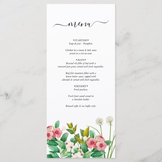 Wilde bloemen Waterverf bruiloft Periwinkle Menu (Voorkant)