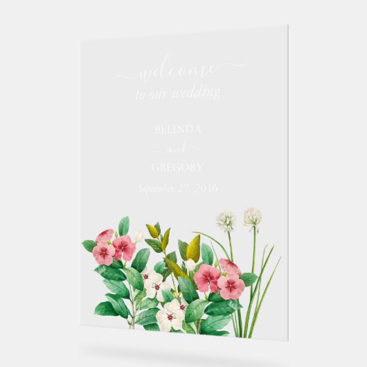 Wilde bloemen Waterverf Periwinkle bruiloft Welkom Acryl Bord (Hoek)