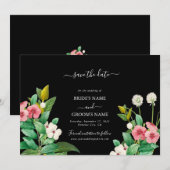 Wilde bloemen Waterverf Zwarte bruiloft Save The Date (Voorkant / Achterkant)