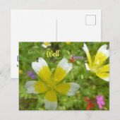 Wilde bloemen: White Yellow get Well Soon Briefkaa Briefkaart (Voorkant / Achterkant)