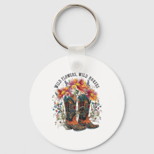 Wilde bloemen - Wilde paarden Cowgirl Boot Western Sleutelhanger