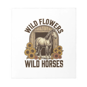 Wilde Bloemen Wilde Paarden Vintage Western T-shir Notitieblok