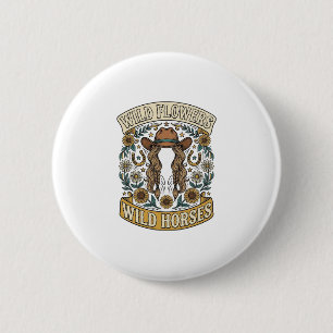 Wilde Bloemen Wilde Paarden Vintage Westerse Bloem Ronde Button 5,7 Cm
