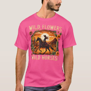 Wilde Bloemen Wilde Paarden Zonsondergang Cowgirl  T-shirt