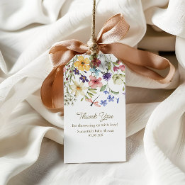Wilde bloemenbaby in bloei baby shower favor tag cadeaulabel