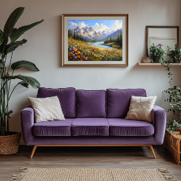 Wilde Bloemenheuvel met uitzicht op de Kristalrivi Imitatie Canvas Print