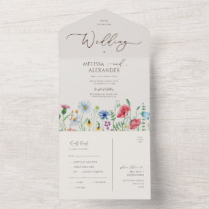 Wilde bloementeelt Weddenschap Beige Seal and Send All In One Uitnodiging