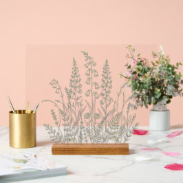Wilde Bloemenweide Botanische Lijnkunst Acryl Bord