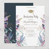 Wilde Bloemenweide Glitter Afstudeerhoed Kaart (Voorkant / Achterkant)