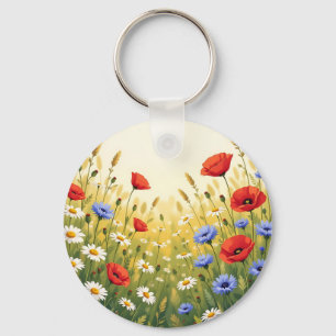Wilde Bloemenweide Klaproos Patroon Sleutelhanger