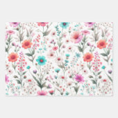 Wilde bloemenweide wit, groen, blauw, bruin, turko inpakpapier vel (Voorkant)