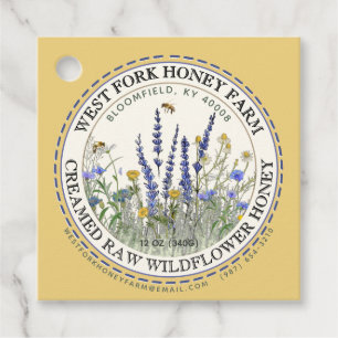 Wilde-bloemhoningetiket met bijen aangestreepte ra bedankjes labels