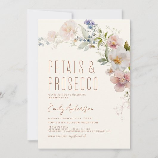 Wilde bloempitten en Vrijgezellenfeest van Prosecc Kaart (Voorkant)