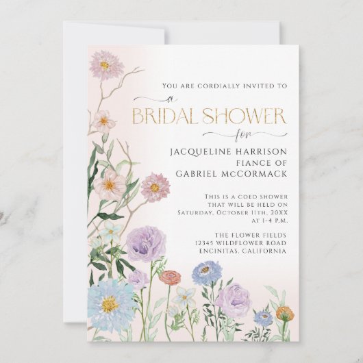 Wilde bloesbloem Waterverf Elegant Bridal Kaart (Voorkant)