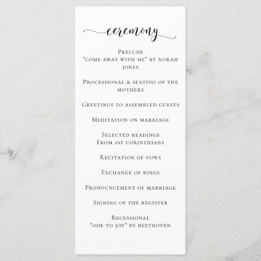 Wilde bloesems Black en White Calligraphy Wedding Programma (Voorkant)