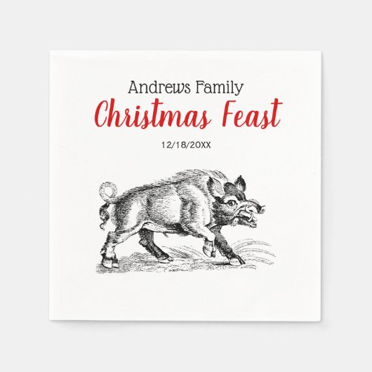  Wilde Boar Teken BW #2 Kerstmis Servet (Voorkant)