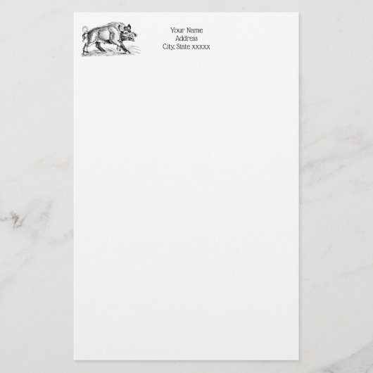  Wilde Boar Tekening BW #2 Briefpapier (Voorkant)