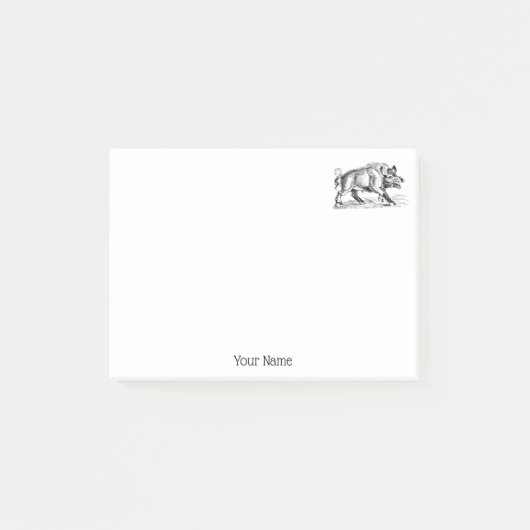 Wilde Boar Tekening BW #2 Post-it® Notes (Voorkant)