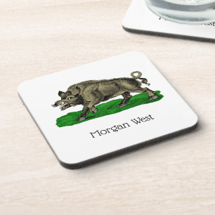 Wilde Boar Tekening BW #3C Bier Onderzetter