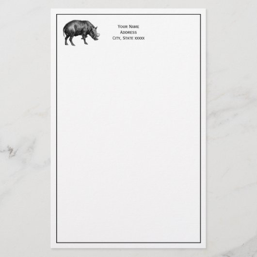  Wilde Boar Tekening BW Briefpapier (Voorkant)