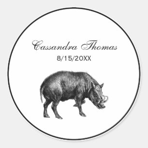 Wilde Boar Tekening BW Ronde Sticker