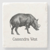  Wilde Boar Tekening BW Stenen Onderzetter (Voorkant)