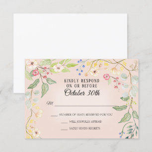 Wilde Boheemse Blos Roze Perzik Aquarel RSVP Kaart