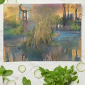 Wilde boom van de toekomst bij zonsondergang theedoek (Gevouwen)