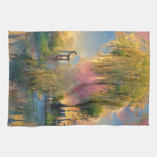 Wilde boom van de toekomst bij zonsondergang theedoek (Horizontaal)