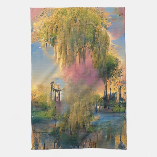 Wilde boom van de toekomst bij zonsondergang theedoek (Verticaal)