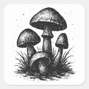 Wilde Bos Paddenstoelen – Inkt Kunst Vierkante Sticker
