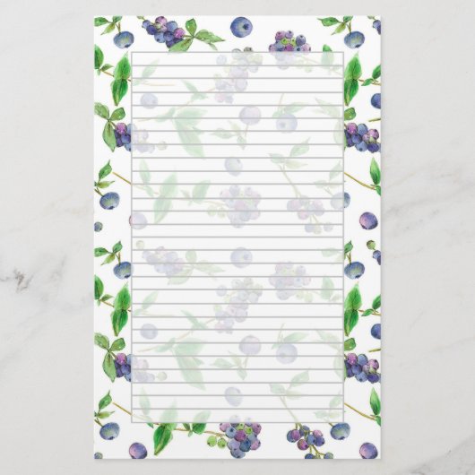 Wilde Bosbessen Waterverf Fruit Grey Lined Briefpapier (Voorkant)