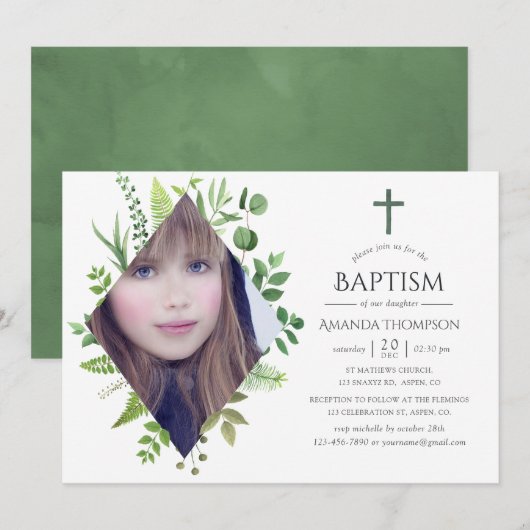 Wilde bosgroen baptist of doop kaart (Voorkant / Achterkant)
