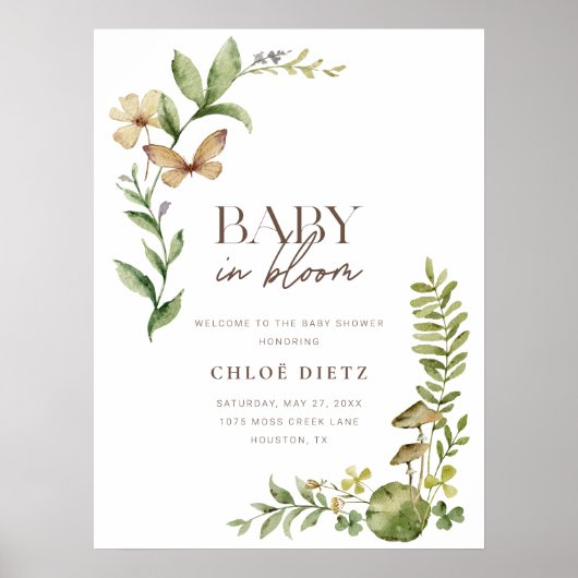Wilde botanische Baby in Bloom Rustic Welcome Poster (Voorkant)