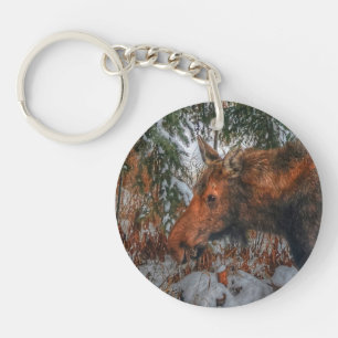 Wilde Canadese sans Grazing in Winter Forest III Sleutelhanger