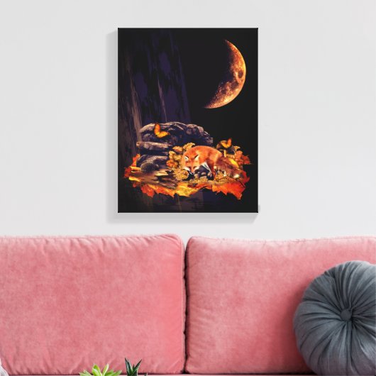 Wilde collage met vos, egel en amber maan canvas afdruk (Insitu (Woonkamer))