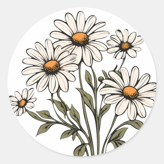 Wilde Daisy Bloemen Bloeien Ronde Sticker (Voorkant)