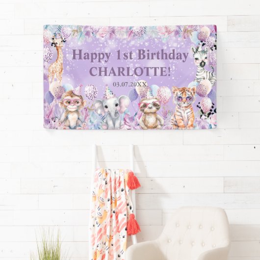 Wilde Dier Jungle Safari 1e Verjaardag Welkom Spandoek (Insitu)