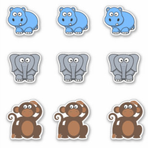 Wilde dier nijlpaard, olifant, aap cartoon sticker