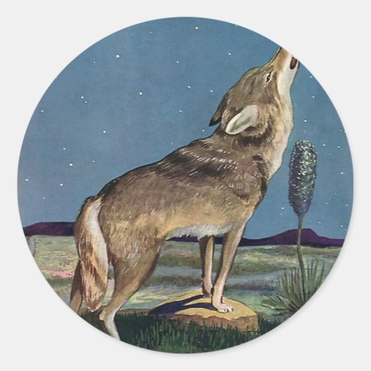  Wilde Dier, Wolf Howling bij de maan Ronde Sticker (Voorkant)