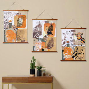 Wilde Dieren Aardtint Modern Abstract Pop Art Hangend Wandkleed