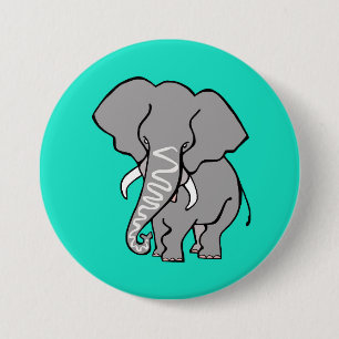 Wilde dieren - Aqua - OLIFANT- Dierenvriend - Ronde Button 7,6 Cm