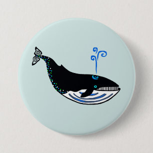 Wilde dieren - Blue WHALE-- Zee spray groen Ronde Button 7,6 Cm