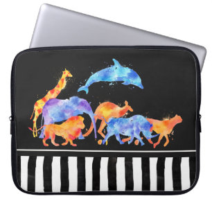 Wilde dieren die samen een kleurrijke Waterverf lo Laptop Sleeve