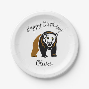 Wilde dieren - GRIZZLY Beer -Happy Birthda- Feest Papieren Bordje